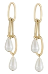Ettika Oval Link Pearl Dangle Earrings In Gold