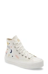Converse Chuck Taylor All Star Lift Hi 'it's Ok To Wander' Embroidered Sneakers In Vintage White In Egret/ Vintage White/ Black