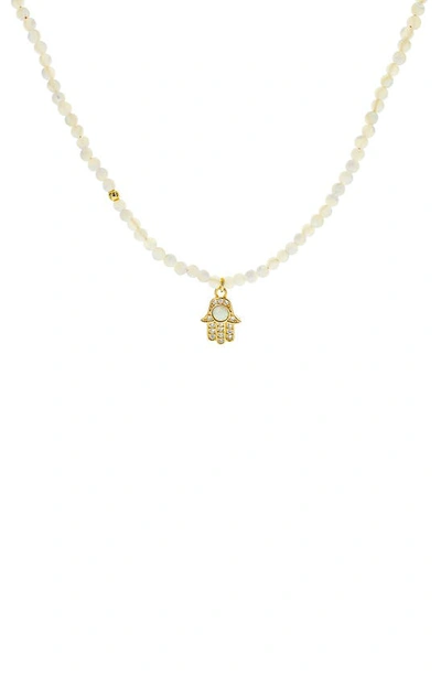 Panacea Beaded Hand Pendant Necklace In White