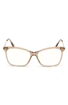 Tom Ford 56mm Blue Light Blocking Glasses In Shiny Light Brown/ Blue Block