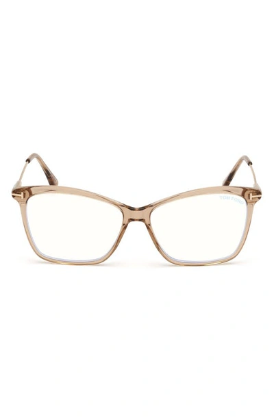 Tom Ford 56mm Blue Light Blocking Glasses In Shiny Light Brown/ Blue Block