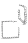 Sterling Forever Women's Square Cuban Link Hoop Earrings In Silver