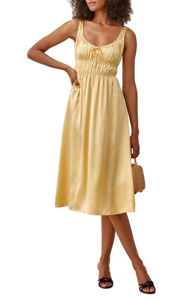 knee length dresses for ladies Reformation Sofia Gold Silk Sleeveless Slip Midi Dress – The Closet New York main image 1