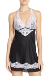 Black Bow 'muse' Lace & Satin Backless Chemise In Black