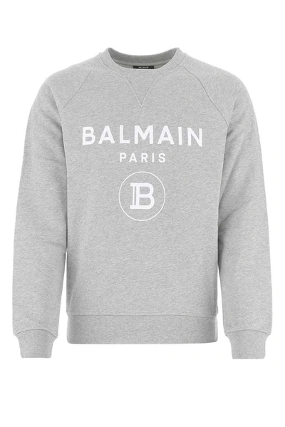 Balmain Logo-print Long-sleeve Sweatshirt In Grey,white