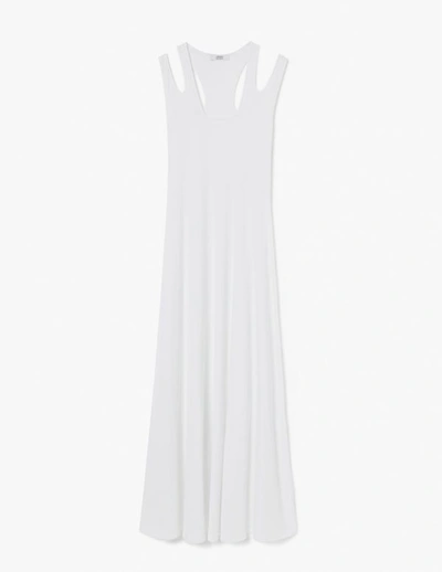 A-line Shoulder Cut-out Rib Long Dress In White