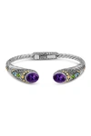 DEVATA DEVATA 18K GOLD & STERLING SILVER AMETHYST BALI FILIGREE HINGED CUFF BRACELET,8991645031028