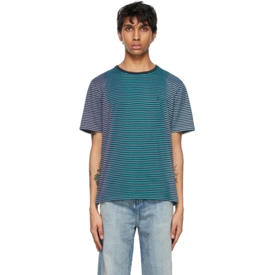 Saint Laurent Blue Tie-dye Stripe Monogramme T-shirt In Multicolour