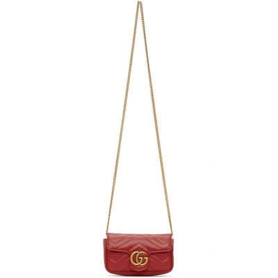 Gucci Red Super Mini Gg Marmont Matelassé Bag In 6433 Red