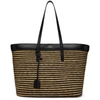 SAINT LAURENT BLACK & BEIGE STRAW EAST/WEST TOTE