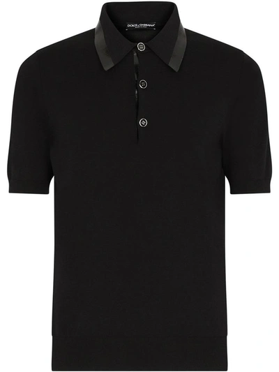 Dolce & Gabbana Logo-tape Short-sleeve Polo Shirt In Black