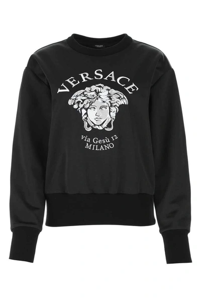 Versace Embroidered Medusa Logo Sweatshirt In Black