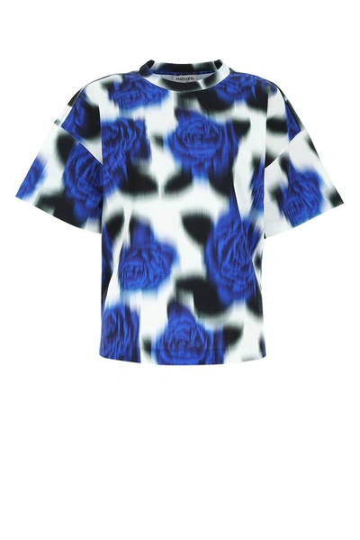 Kenzo Blurry-print Floral T-shirt In Blue