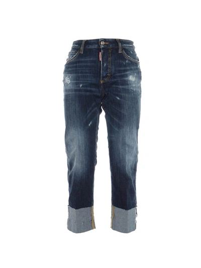 Dsquared2 Cropped Flared Denim Jeans In Dark Blue