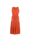 Max Mara Kren Tiered Paneled Cotton-poplin And Jersey Midi Dress In Orange