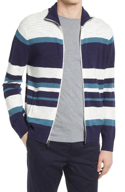 Club Monaco Striped Cotton-blend Bouclé Zip-up Sweater In Multi Stripe