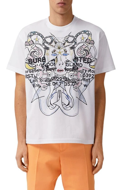 Burberry Sketch Print Oversize Cotton Graphic Tee In White