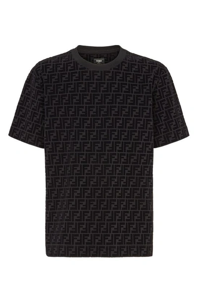 Fendi Cotton T-shirt With All-over Printed Ff Motif In Noir