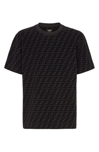 Fendi Cotton T-shirt With All-over Printed Ff Motif In Nero