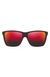 Maui Jim Cruzem 57mm Polarizedplus2® Rectangular Sunglasses In Black Matte/ Hawaii Lava