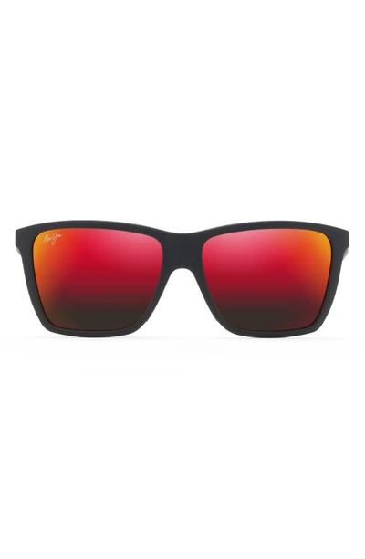 Maui Jim Cruzem 57mm Polarizedplus2® Rectangular Sunglasses In Black Matte/ Hawaii Lava
