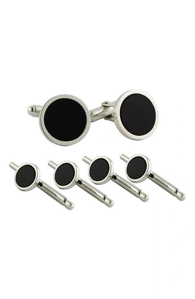 David Donahue Onyx Stud And Cufflink Set In Silver