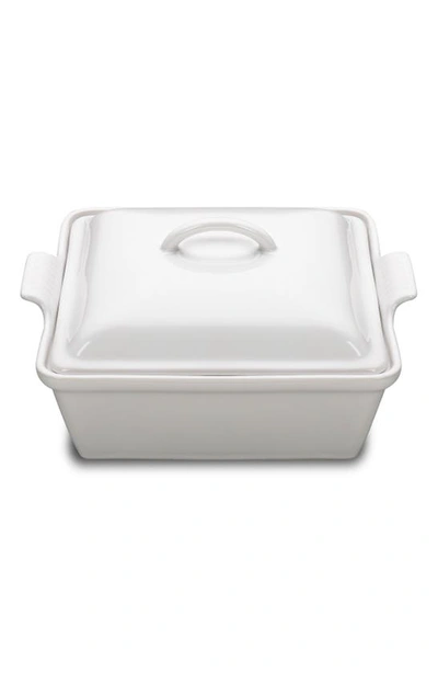 Le Creuset Heritage 2 1/2 Quart Covered Square Stoneware Casserole In White