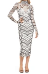 Afrm Shailene Sheer Long Sleeve Dress In Blanc Tiger