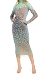 Afrm Shailene Sheer Long Sleeve Dress In Placement Giraffe