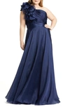 Mac Duggal Plus Size Chiffon Ruffle One-shoulder Gown In Midnight