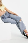 TOPSHOP DOUBLE RIPPED KNEE NONSTRETCH DAD JEANS,26A13UBLC