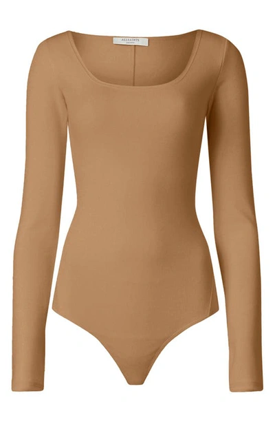 Allsaints Jamie Long Sleeve Ribbed Bodysuit In Ivory
