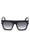 Tom Ford Renee 52mm Gradient Flat Top Square Glasses In Shiny Black/ Smoke Gradient