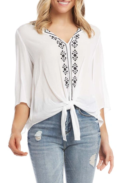 Karen Kane Embroidered Tie Front Top In Off White