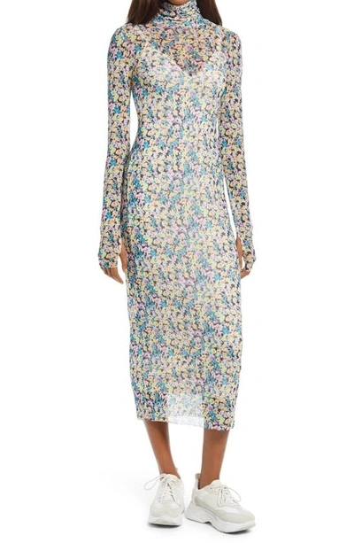 Afrm Shailene Sheer Long Sleeve Dress In Multi Print
