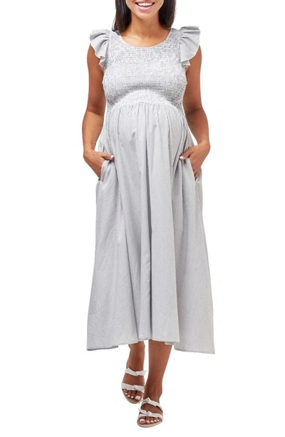 Nom Maternity Harper Cotton Smocked Maternity Dress In Microstripe