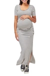 Nom Maternity Hugo Maxi Maternity Dress In White/black Stripe