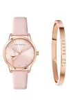 TED BAKER FITZROVIA FLAMINGO LEATHER STRAP WATCH SET, 34MM,TWG0250009I