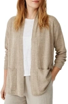 Eileen Fisher Shawl Collar Organic Linen Cardigan In Khaki