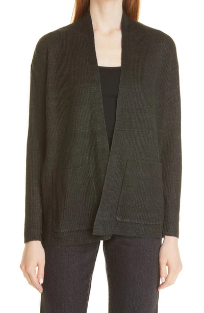 Eileen Fisher Shawl Collar Organic Linen Cardigan In Seaweed