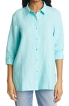 Eileen Fisher Organic Handkerchief Linen Collared Shirt In Aqua