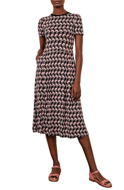 Boden Lucinda Jersey Stripe Midi Dress In Black Tropical Flamingo