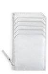 Royce New York Zip Leather Card Case In Silver