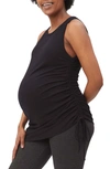 Stowaway Collection Asymmetrical Drawstring Ruched Maternity Tank In Black
