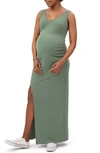 Stowaway Collection Ribbed Maxi Maternity Dress In Sage