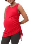 STOWAWAY COLLECTION STOWAWAY COLLECTION ASYMMETRICAL DRAWSTRING RUCHED MATERNITY TANK,2018-RED-L