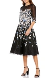 Mac Duggal Floral Embroidered A-line Tea-length Cocktail Dress In Black Multi