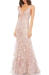 Mac Duggal Floral Tulle Trumpet Gown In Rose Pink