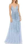 Mac Duggal Sequin Tulle Gown In Fusion Blue