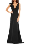 Mac Duggal Bow Shoulder V-neck Gown In Black